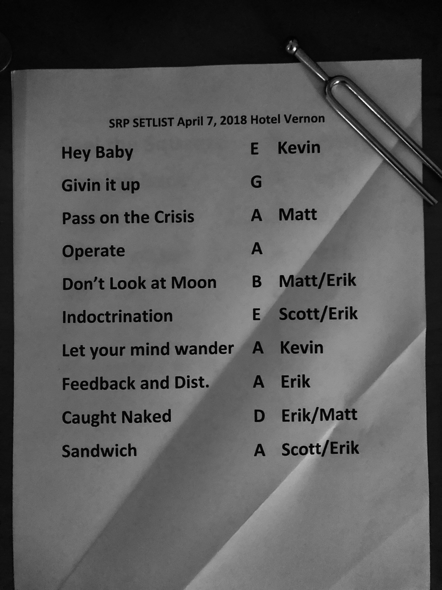 SRP @ Hotel Vernon 4/7/2018 Set List