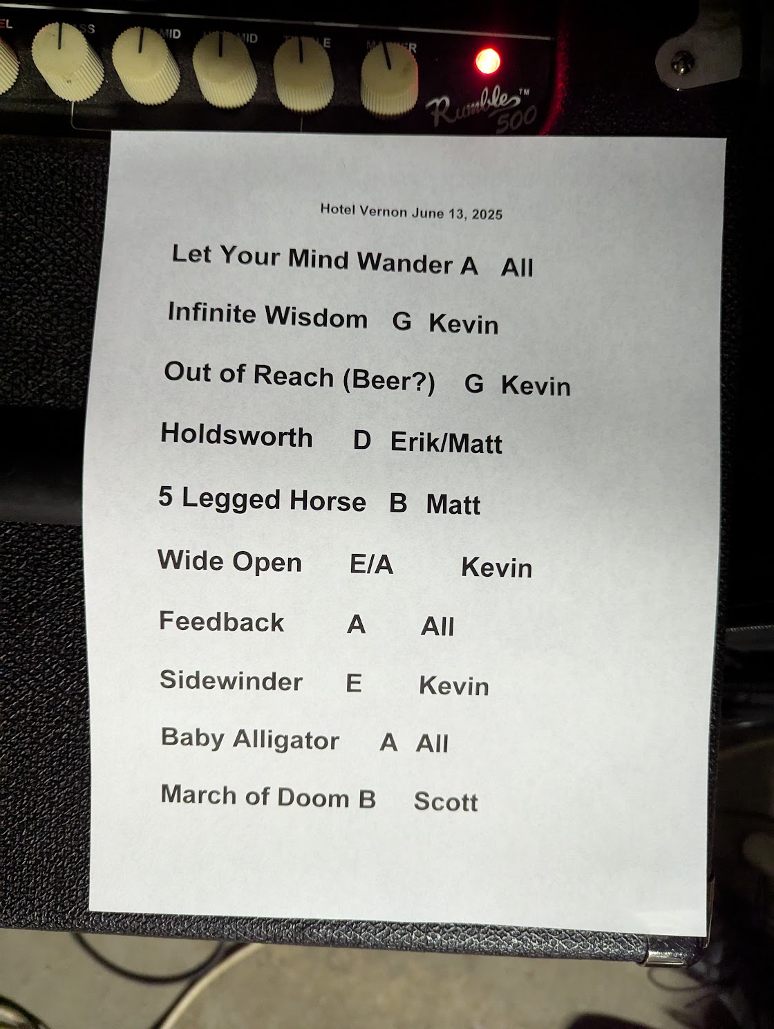 SRP @ Hotel Vernon 4/7/2018 Set List